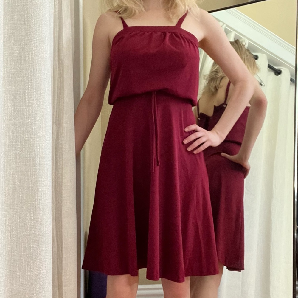 Vintage Maroon Red Spaghetti Strap Dress - 1970s